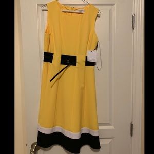 Calvin Klein NWT yellow dress black accents Sz 6